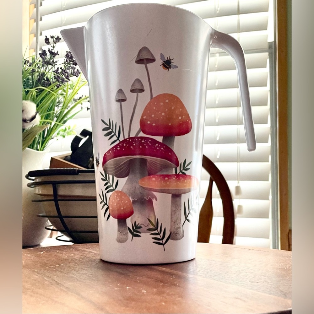 *EUC* Place & Time Mushroom Motif Melamine Pitcher- **NO LID**- Mushrooms & Bees